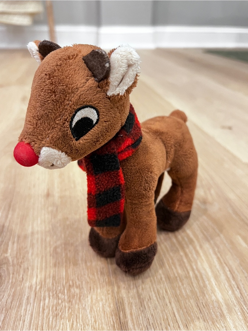 Dan Dee Rudolph the Red-Nosed Reindeer Plush Christmas Buffalo Plaid Scarf
